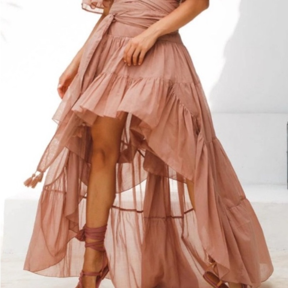 ERIKA PENA Rita Rumba boho high low ruffle hem tiered flowy skirt XS-Small